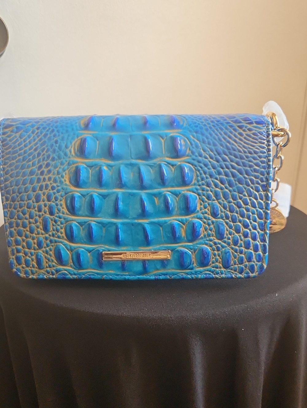 Brahmin Blue Embossed Leather Crossbody Bag